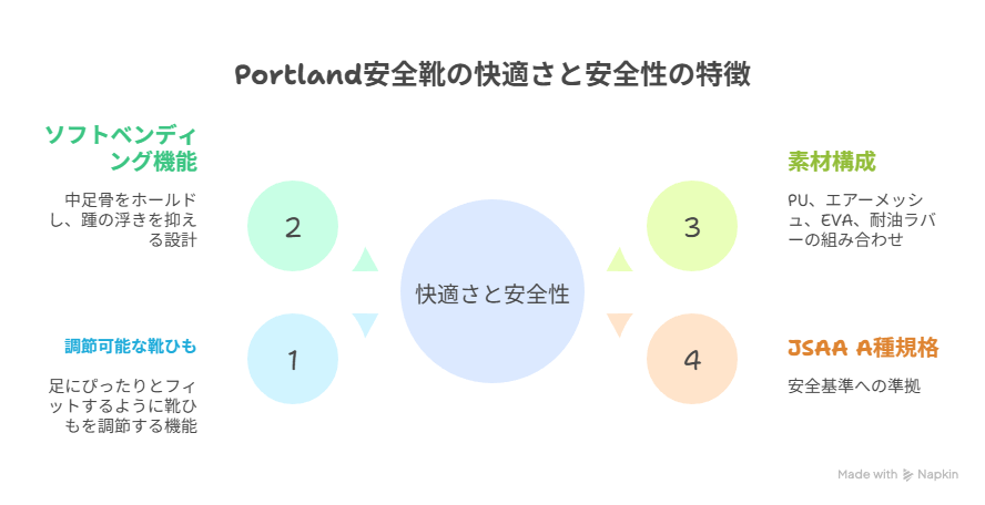 Portland安全靴の快適さと安全性の特徴