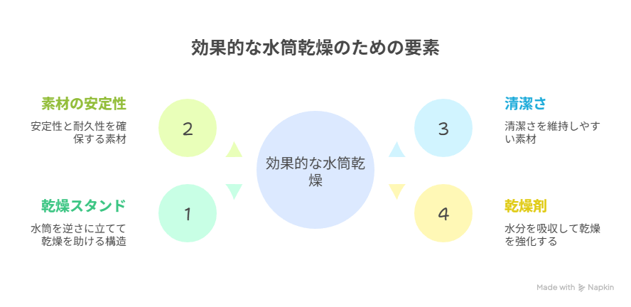 効果的な水筒乾燥のための要素