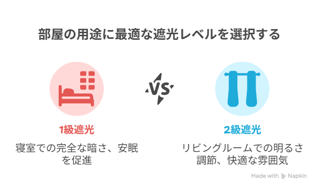 部屋の用途に最適な遮光レベルを選択する
