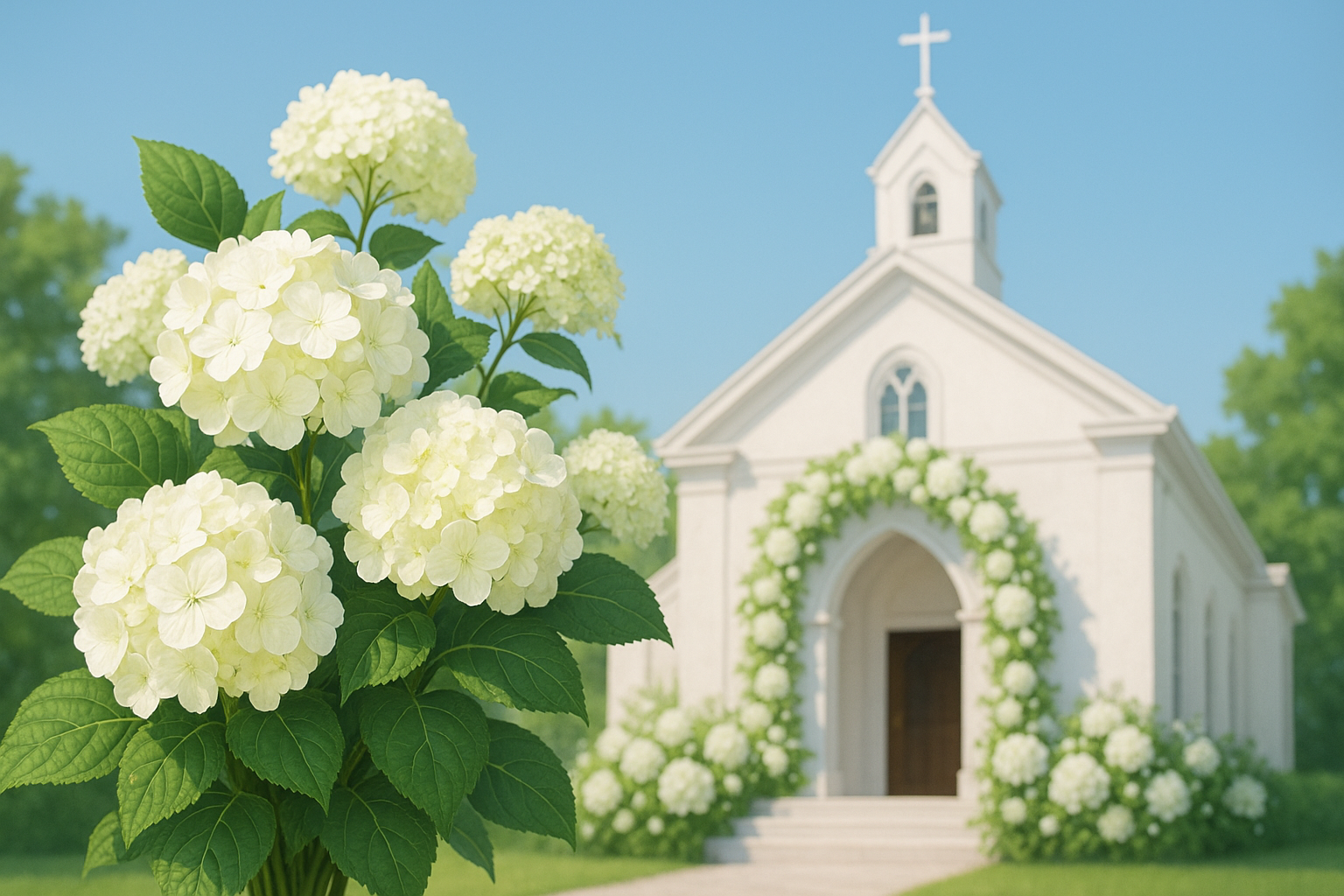 結婚式を彩る白い紫陽花