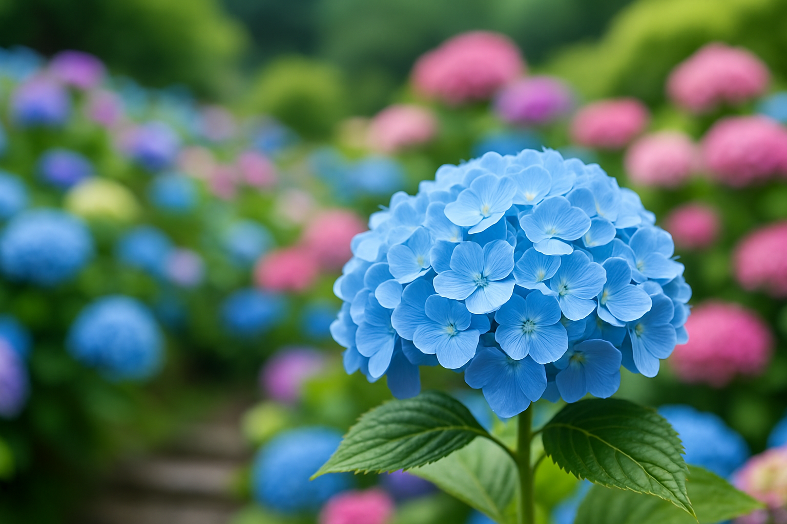 ポートレートモードで撮った紫陽花のアップの写真