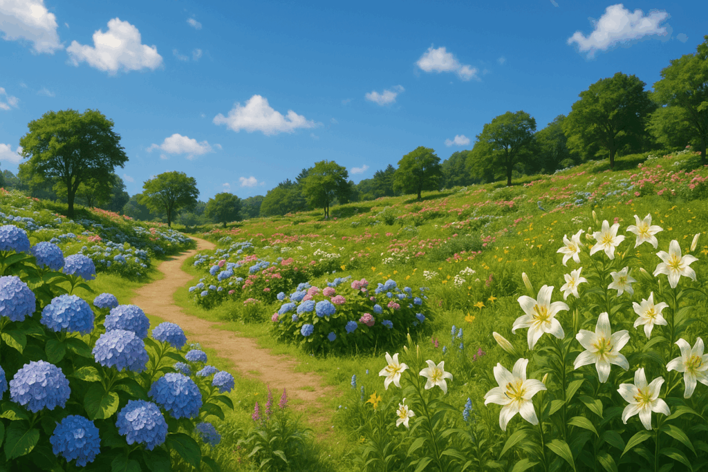 フラワーパークの紫陽花とヤマユリ
