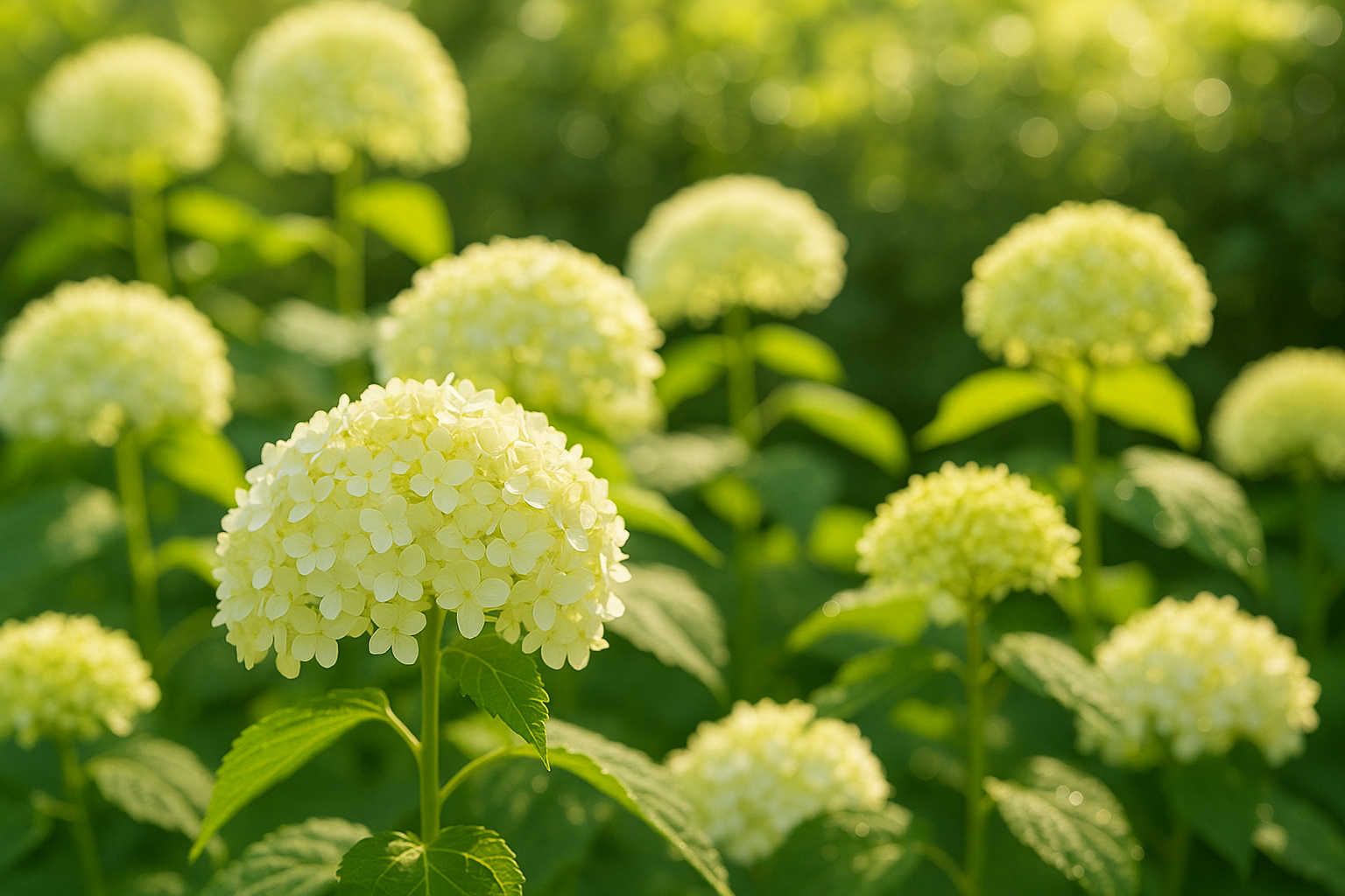 白色が鮮やかなアナベルという品種の紫陽花の花